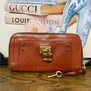 Chloe Rust Brown Long Zip Paddington Leather Wallet